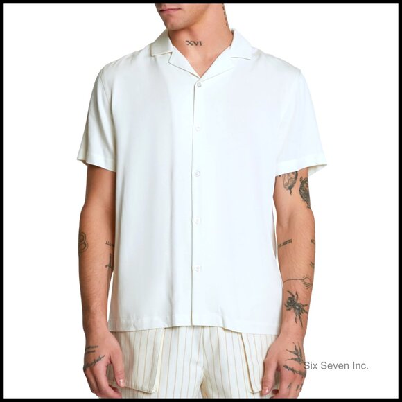 Cuban Collar Short Sleeve Button Down Shirt Casual Retro Classic Preppy Style